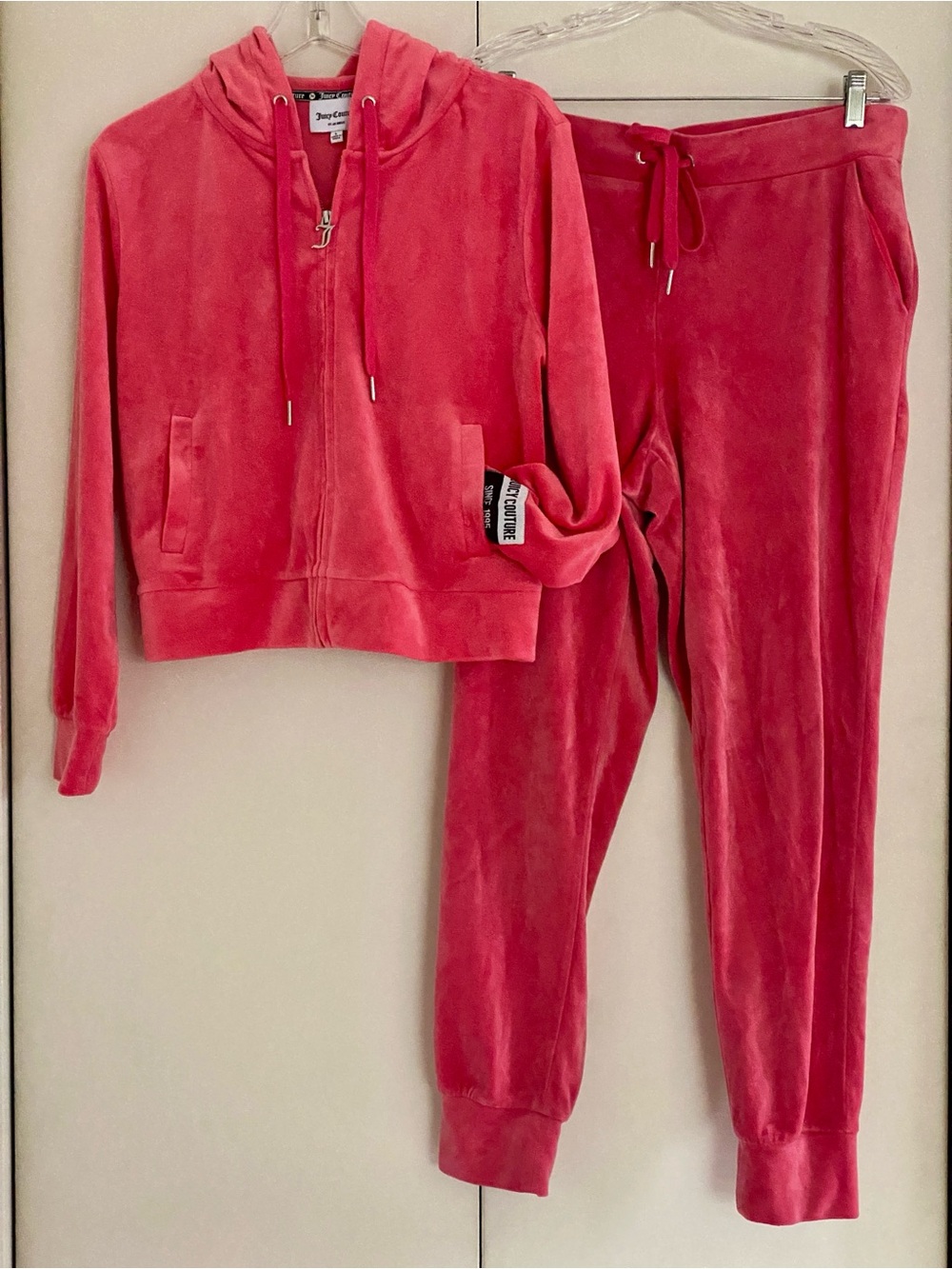 Juicy Couture Luxe Velour Tracksuit - Full Zip Hoodie & Joggers - Bombshell Pink